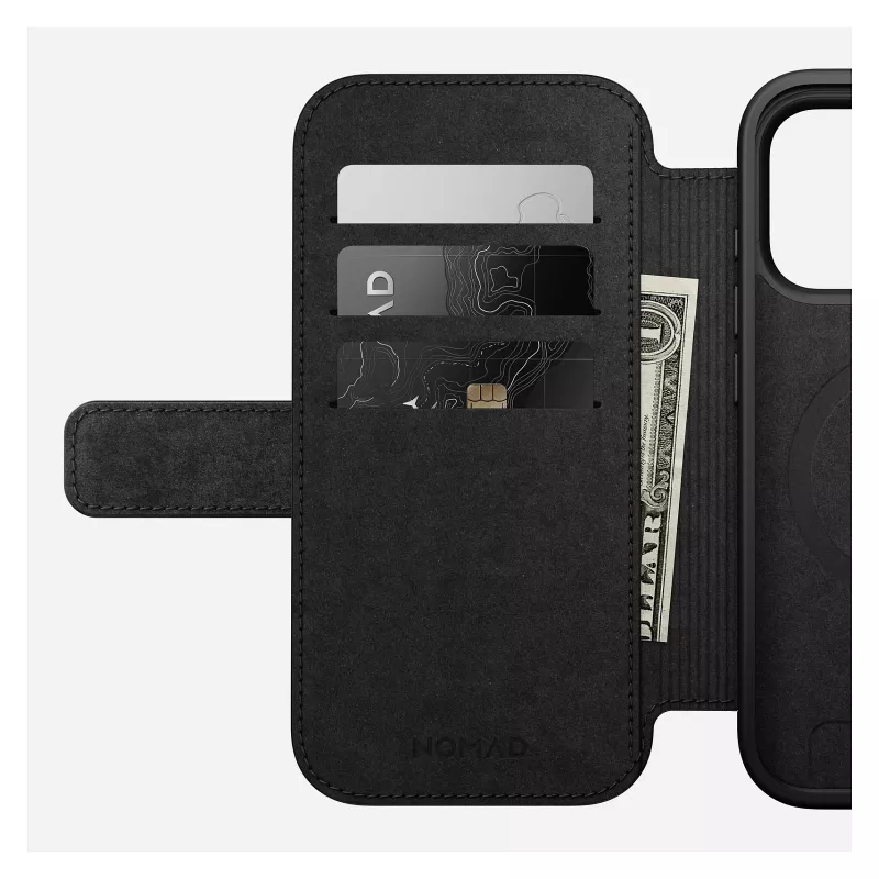 Handyhülle aus Leder Nomad Modern Leather Folio Cover für iPhone 17 Pro, 16 cm (6,3 Zoll), schwarz, 4 Kartenfächer