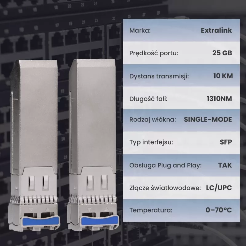 Extralink SFP28 25G 2-Pack | SFP28-Modul | 25Gbit/s, LC/UPC Duplex, 1310nm, 10km, Singlemode, DOM Netzwerk-Transceiver-Modul