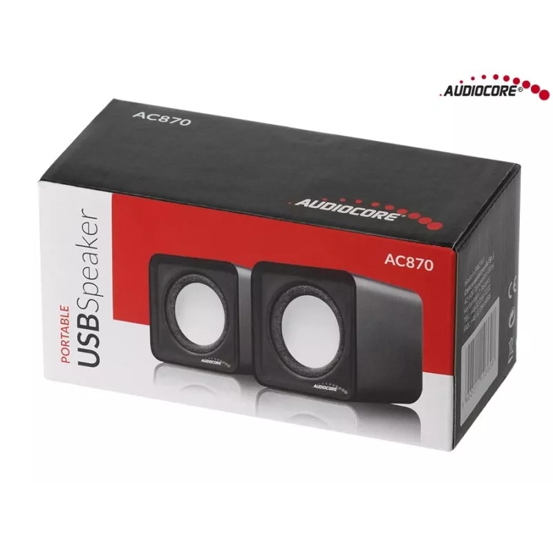 2-Wege-PC-Lautsprecher Audiocore AC870 B — 3 W RMS, kabelgebundene USB-Stromversorgung, 3,5-mm-Eingang, 2.0 Kanäle