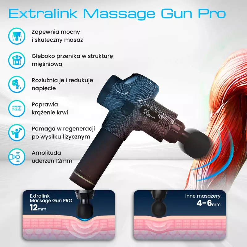 Massagepistole Extralink MSG-01-PRO 3800 U/min 6 Aufsätze