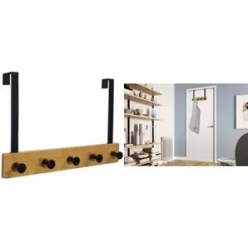 Wandgarderobe UNiLUX KARAKO, 5 Haken, natur Bambus und schwarz Edelstahl, wandmontiert