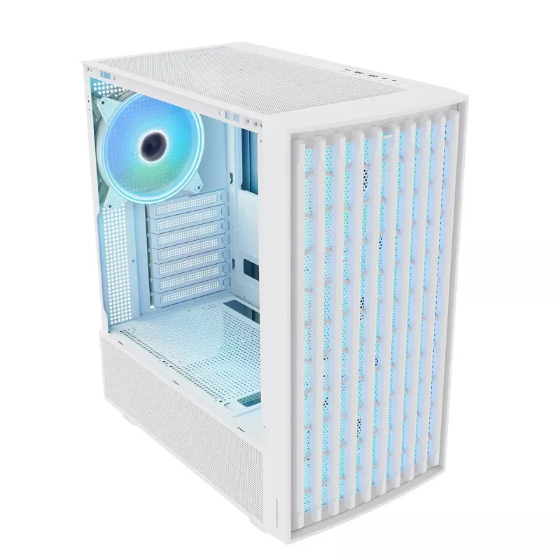 PC-Gehäuse MODECOM BREEZE ARGB Flow MIDI Schwarz — ATX, 3x140mm Front + 1x140mm Rückseite, gehärtetes Glas, USB-C