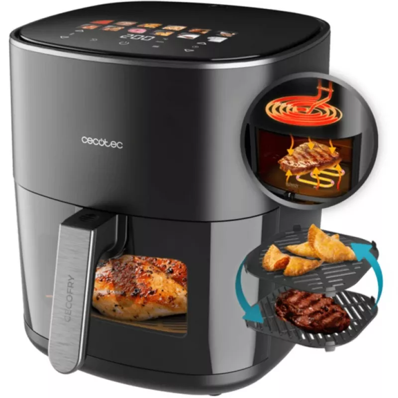 Heißluftfritteuse Cecotec Cecofry&Grill Duoheat 6500, 6,5 L, 2200 W, Touch-LCD, schwarz