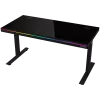 Höhenverstellbarer Gaming-Schreibtisch mit zwei Motoren, Sitz-/Stehfunktion, kabellosem Ladegerät, RGB-Beleuchtung, Bedienfeld und USB-Anschlüssen, Tischplatte aus gehärtetem Glas, schwarz
