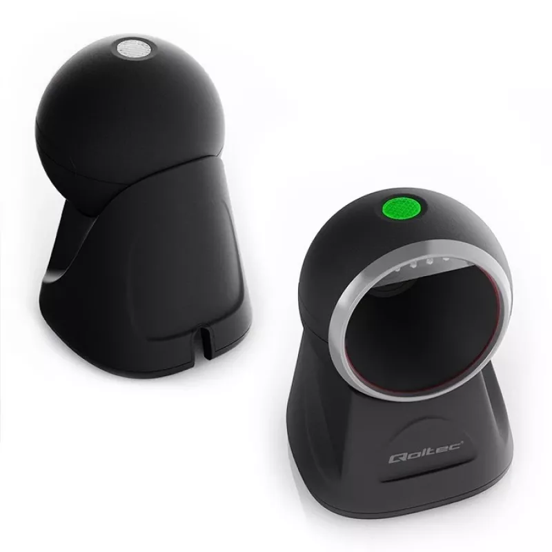Qoltec Tisch-Barcode-Lesegerät für 1D- und 2D-Codes, QR-Scanner, Schwarz