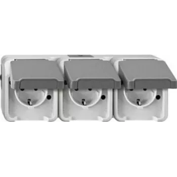 Steckdose merten MEG2391-8029 CEE 7/3, unterstützt CEE 7/4, IP44, 250 V, 16 A, grau, 223×83×57 mm