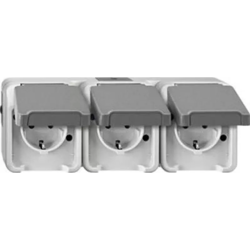 Steckdose merten MEG2391-8029 CEE 7/3, unterstützt CEE 7/4, IP44, 250 V, 16 A, grau, 223×83×57 mm