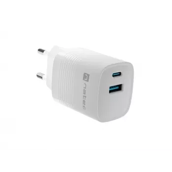 Kabelgebundenes Ladegerät für Mobilgeräte NATEC NUC-2140, 30W, USB-C PD 3.0 + USB-A, Samsung AFC, Weiß