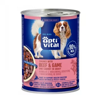 OPTIVITAL Chunks mit Rind, Wild und Karotten in Sauce - Nassfutter für Hunde - 415g