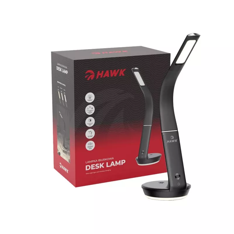 Tischlampe Hawk HW-LAMP02 Schwarz — dimmbar, verstellbarer Arm