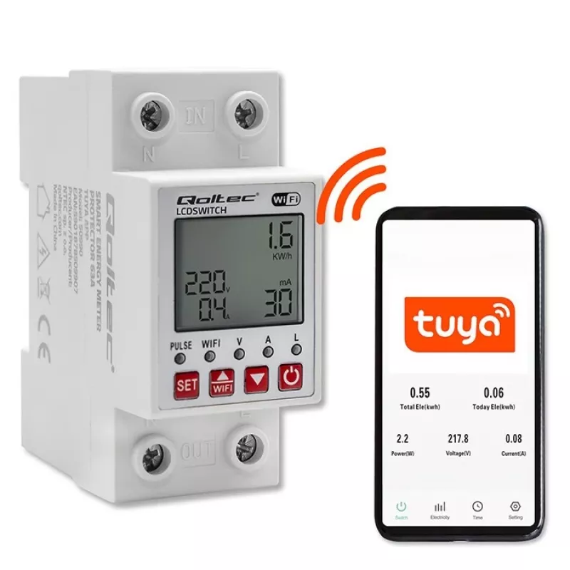 Hutschienen-WLAN-Relais QOLTEC 50990, einkanalig, 63A Schaltleistung für Stromzählung und Fernsteuerung