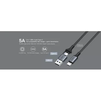 USB Type-C 2-in-1 Kabel Orsen S8, 5A, 1,5 m (Schnellladung/Daten)