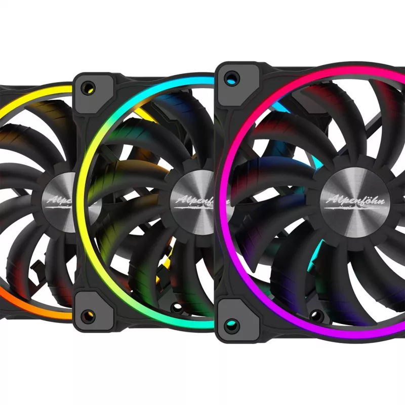 ALPENFÖHN Wing Boost 3 120mm ARGB Gehäuselüfter, 3er-Pack, Schwarz