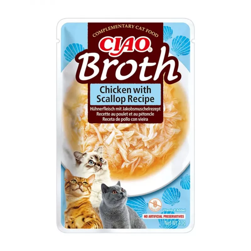 INABA Ciao Broth Katzensnacks, Huhn, Fisch und Jakobsmuschel, 10 x 40 g
