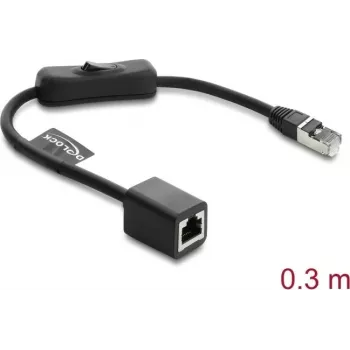 Netzwerk-Patchkabel DELOCK RJ45 Cat.6 F/UTP 0,3 m mit integriertem Schalter und Zugentlastung, geschirmt