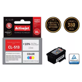 Tintenpatrone ActiveJet AC-513R kompatibel für Canon CL-513, 15 ml farbstoffbasierte Tinte, XL hohe Reichweite, Farbe (C/M/Y), wiederaufbereitet Premium