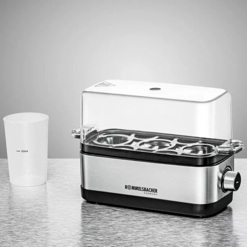 Eierkocher Rommelsbacher ER 300 — 3-Eier Edelstahl, 300 W, transparenter Deckel