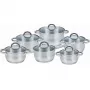 Kochtopfset Maestro MR-2120-12 — 12-teilige Edelstahl-Kollektion mit Antihaftbeschichtung, induktionsgeeignet, enthält 6 Kochtöpfe (16–24 cm) und Glasdeckel