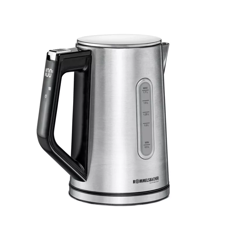 Elektrischer Wasserkocher Rommelsbacher WK 3000 — 1,7 L, 3000 W, Edelstahl & schwarz