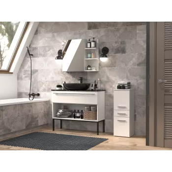 Badezimmerschrank Top e Shop NEL V DDS BIEL — freistehend 300×300×850 mm, 3 Einlegeböden, weiß