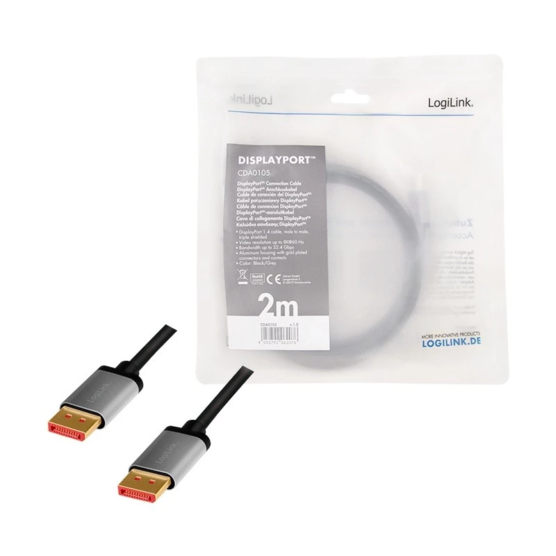 DisplayPort-Kabel LogiLink CDA0105 2 m Schwarz Grau