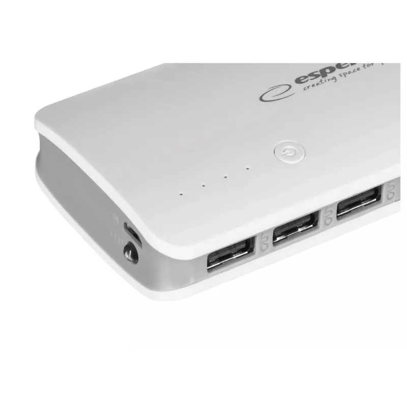 Tragbares Ladegerät Esperanza EMP106WE Radium — 8000 mAh, 3-Geräte-Ausgang, Micro-USB-Eingang, 5V/2A & 5V/1,5A/1A Ausgänge, grau