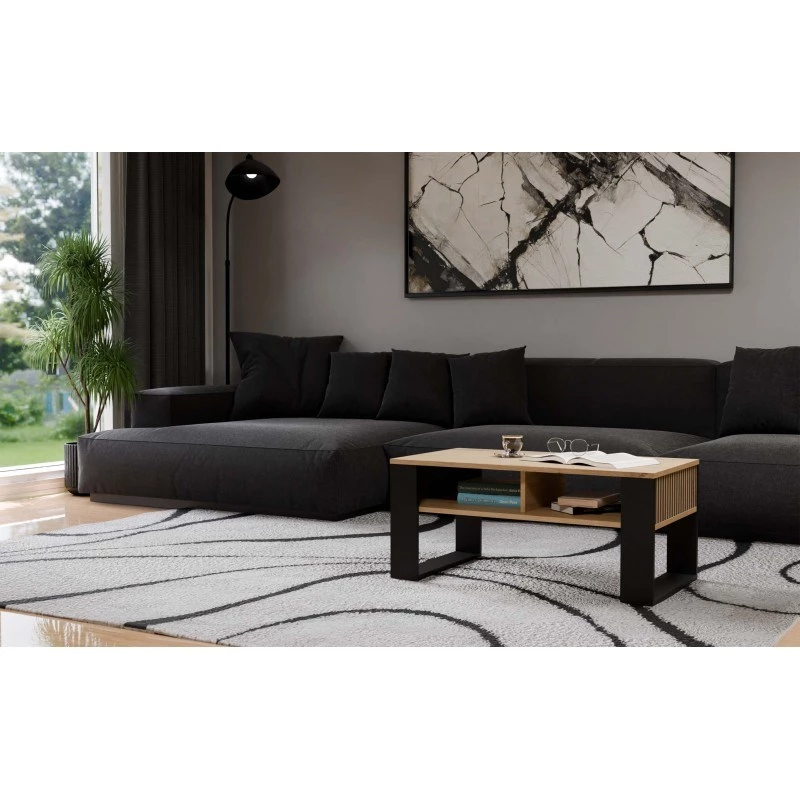 top e shop STOLIK KAWOWY ŁAWA MODERN 2P schlank Dąb Artisan schwarze Lamellen