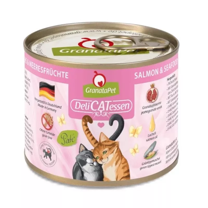 Nassfutter für Katzen Fox4Pets DeliCATessen Lachs Meeresfrüchte 200 g Dose