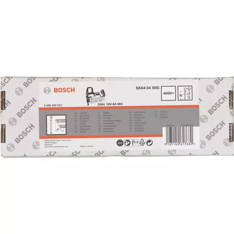 Senkkopfstifte Bosch SK64-34 34° 1,8 mm (15 ga) 4.000 Stk. — für druckluft- und gasbetriebene Nagler