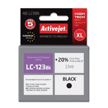 Activejet AB-123BN Tinte (Ersatz für Brother LC123Bk/LC121Bk; Supreme; 15 ml; schwarz)