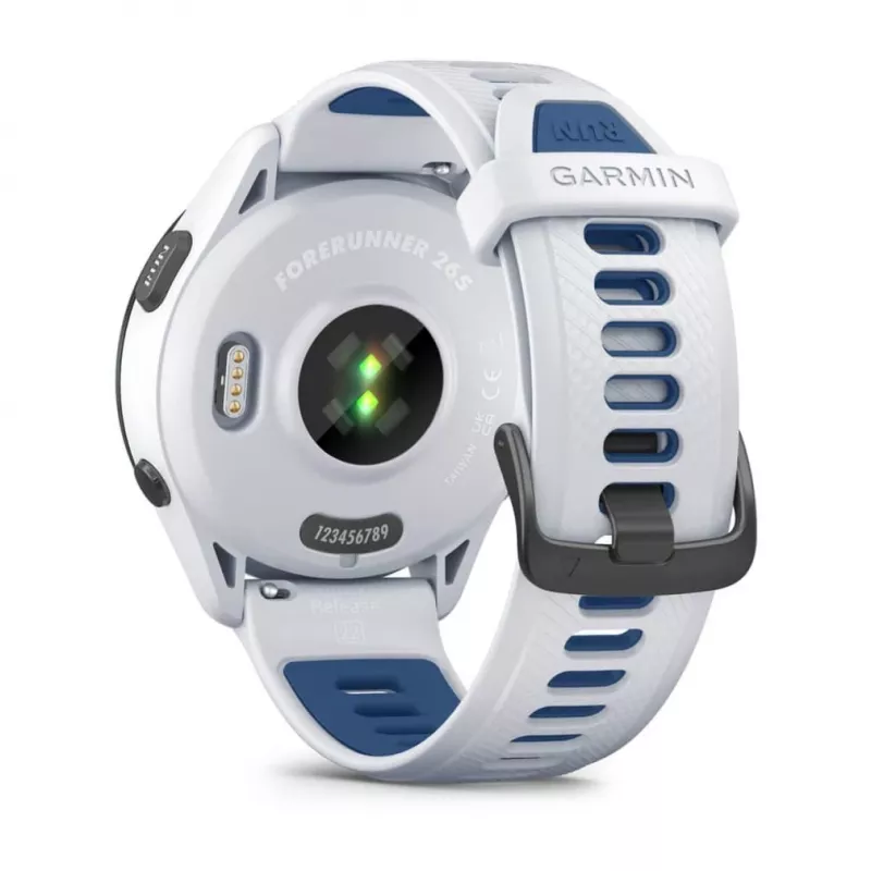 Smartwatch GARMIN Forerunner 265 — 46 mm GFRP-Gehäuse, AMOLED 1,3 Zoll, GPS/GLONASS/Galileo, 15 Tage Akkulaufzeit, 5 ATM, Silikonarmband