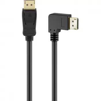 Kabel DisplayPort Plug 90° > DisplayPort Plug, 8K / 144Hz (Schwarz, 2 Meter, 1 Plug 90° side-angled, 54 Gbit/s, DisplayPort 2.0 / 2.1)