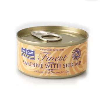 Nassfutter für Katzen FISH4DOGS Sardine mit Garnele 70 g — Alleinfuttermittel in Dosen für ausgewachsene Katzen, Fischgeschmack