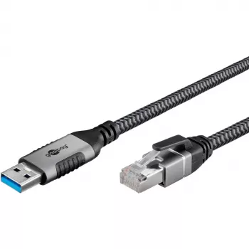 Wentronic goobay - Netzwerkkabel - USB Typ A (M) auf RJ-45 (M) - 1,0 m - 6 mm - FTP - CAT 6 - USB 3.0 - geflochtenes Kabel - Schwarz, Silber (70299)
