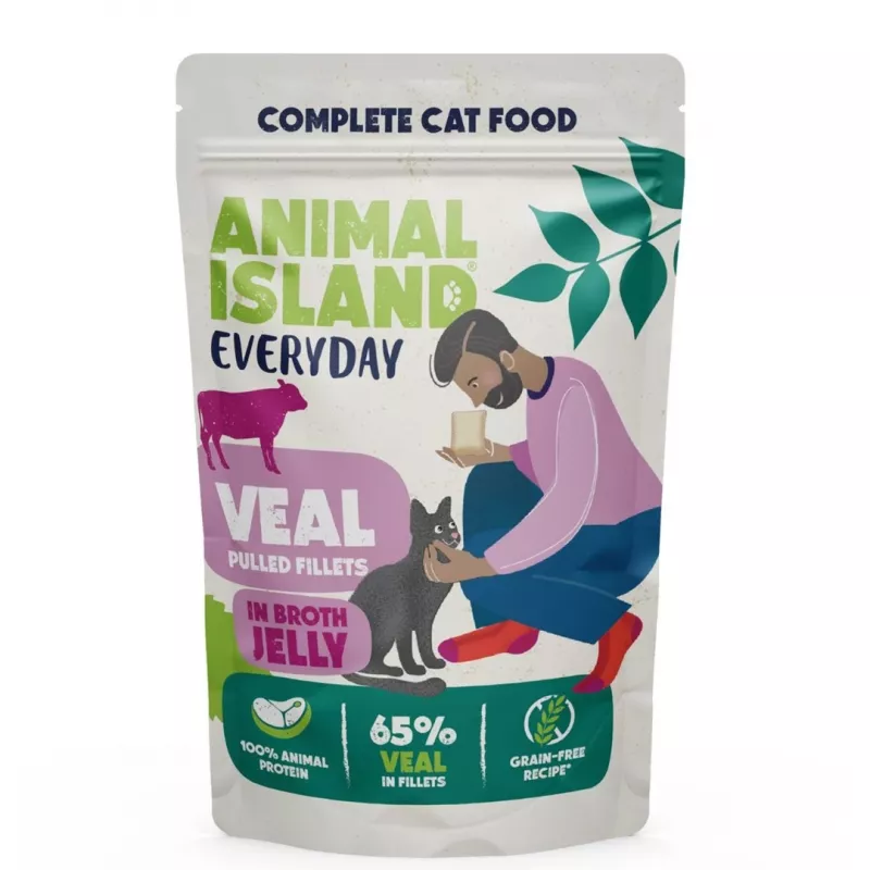 Nassfutter für Katzen animal island Everyday — Kalb & Geflügel mit Leber, 4 x 85 g Beutel, 9,5 % Protein, 83 % Feuchtigkeit