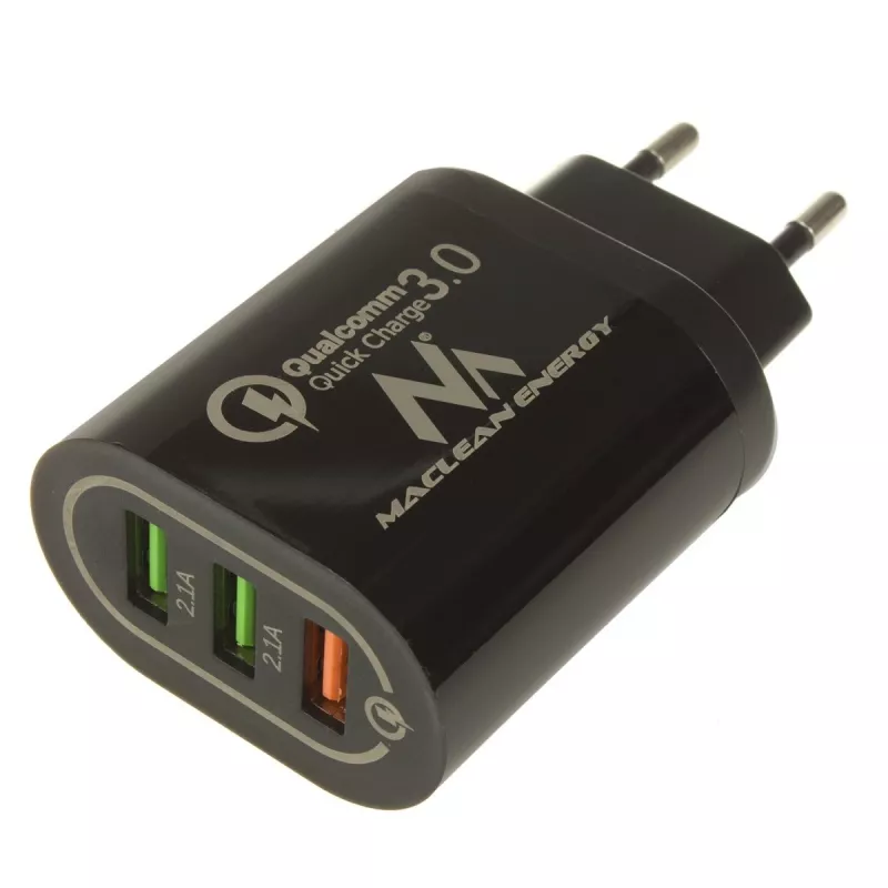 USB-Wandladegerät MACLEAN MCE479B — 3x USB-Anschlüsse, 18W Gesamtleistung, kompakt