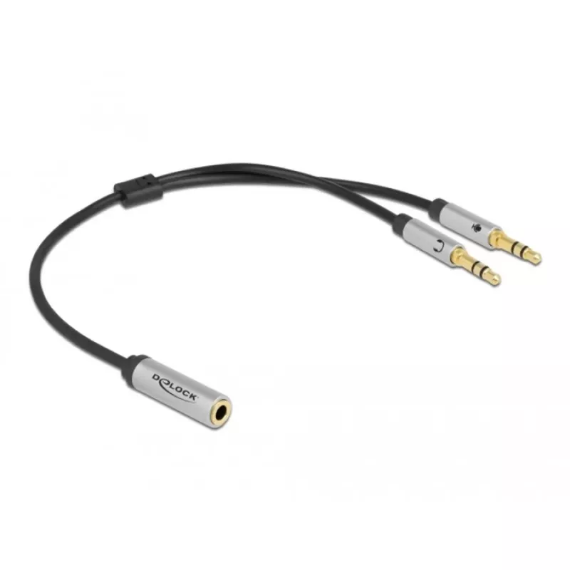 Delock - Headsetadapter - mini-phone stereo 3,5 mm 4-pole weiblich bis Stereo Mini-Klinkenstecker männlich - 27cm - Schwarz (66740)