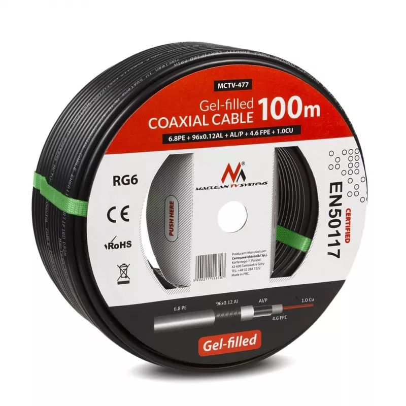 Koaxialkabel MACLEAN MCTV-477 100 m Schwarz 75 Ω, 50 pF, 6,8 mm Mantel