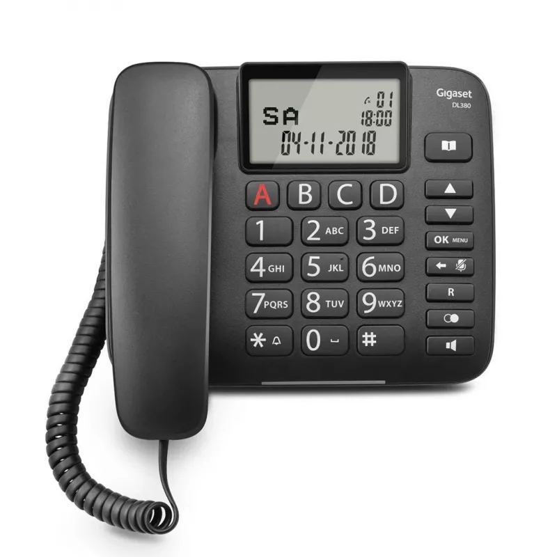 Analoges Telefon Gigaset DL380 mit Anruferkennung, kabelgebundener Hörer, schwarz