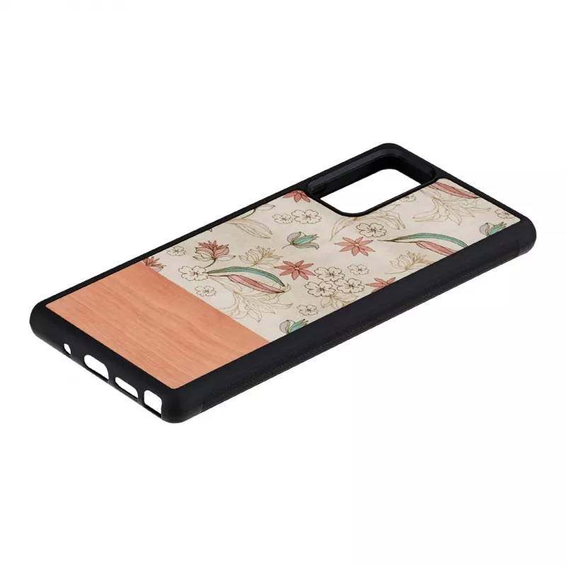 Handyhülle Mann und Holz für Samsung Galaxy Note 20 — Rosa Blume auf Schwarz