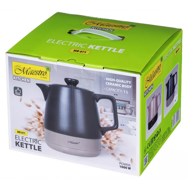 Elektrischer Wasserkocher Maestro MR-071-Schwarz 1 L Keramik, 1200 W, verdecktes Heizelement, 360° Basis