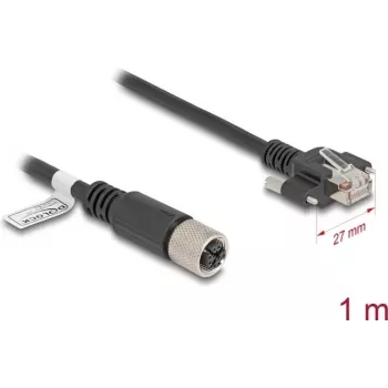 Netzwerkkabel DeLOCK M12-Kabel X-codiert 8-polig Buchse auf RJ45-Stecker Cat.6A 1 m schwarz