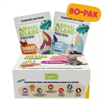 ANIMAL ISLAND Katzenfutter mit Pute/Weißfisch in Brühe 80x85g