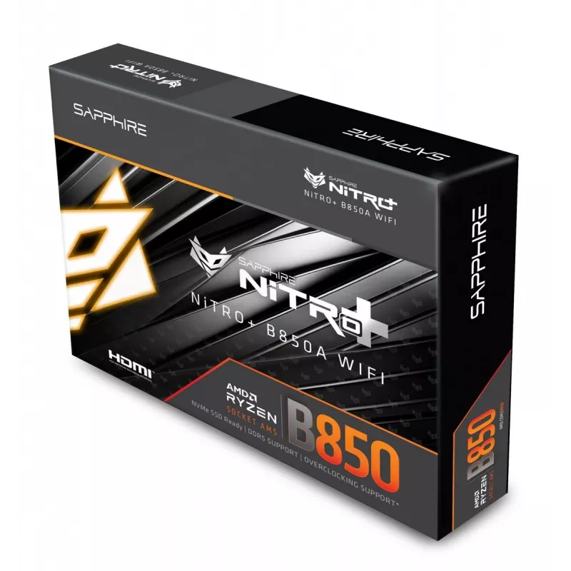 Motherboard Sapphire NITRO+ B850A WIFI 7 AMD B850 Sockel AM5 micro ATX, DDR5, 4 DIMM, 256GB, Wi‑Fi 7, 2.5GbE