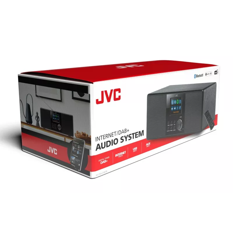 Internetradio JVC RA-E981B — Wi‑Fi- & Bluetooth-Streaming, DAB+, UKW, 2x5W, 40 Senderspeicher, USB, AUX, LCD-Display