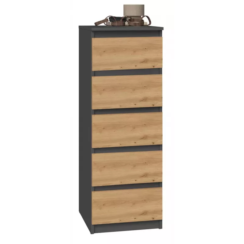 Kommode Top e Shop W5 ANT/ART, 5 Schubladen, Anthrazit/Eiche, Spanplatte