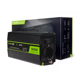 Auto-Wechselrichter Grün Cell INV16 500 W DC 12 V auf AC 230 V, 50 Hz, USB-Anschluss, Aktive Kühlung, Schwarz