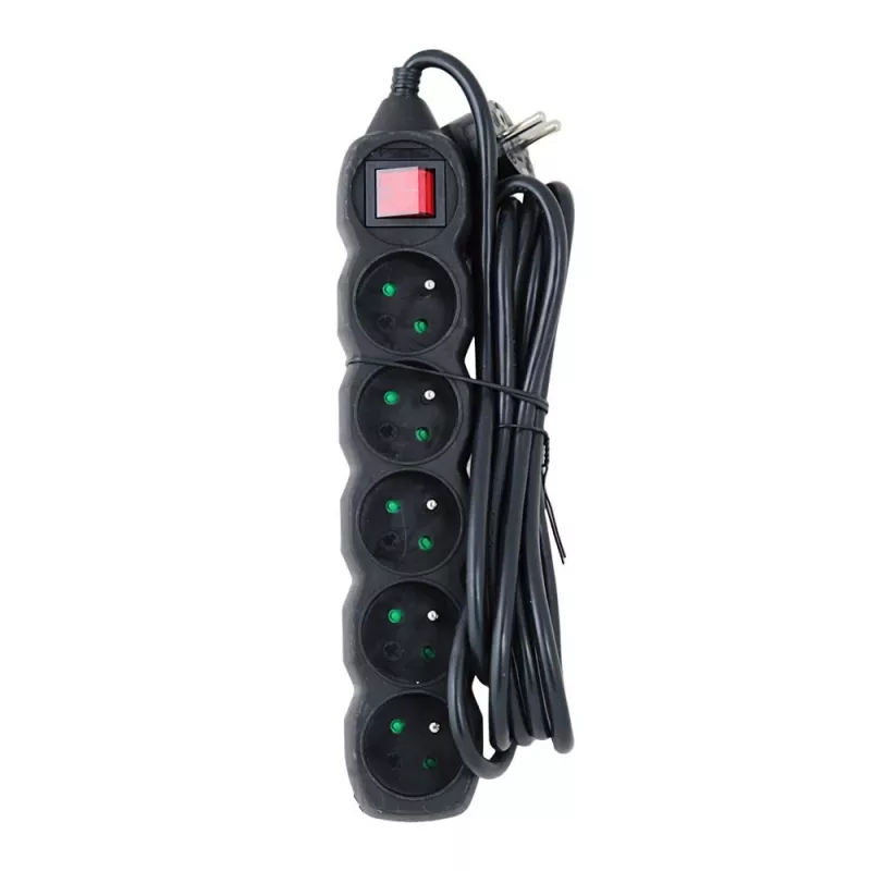 Power-Verlängerung ESPERANZA ELK215K – 3 m Kabel, 5 Typ-E-Schutzkontaktsteckdosen, für den Innenbereich, schwarz