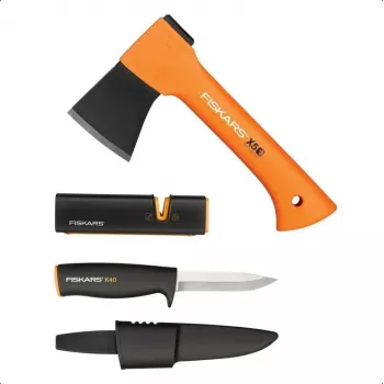 Axt- und Messerset Fiskars 1057913 mit Schärfer – Handaxt und Allzweckmesser-Kit