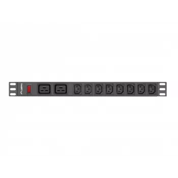 Rack-Mount-Stromverteilungseinheit LANBERG PDU-02I1908I-0200-C20-BK — 1U, 10×C13, 16A, 2 m Kabel, 19 Zoll